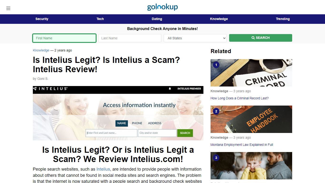 Is Intelius Legit, Is Intelius a Scam, Intelius Review - GoLookUp